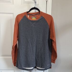 Cabela's Men Orange & Grey Long Sleeved Crew Neck Shirt Thick 100% CottonSweater